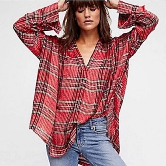Free People Fearless Love Bell Sleeve Shirt Christmas Holiday - Picture 1 of 5